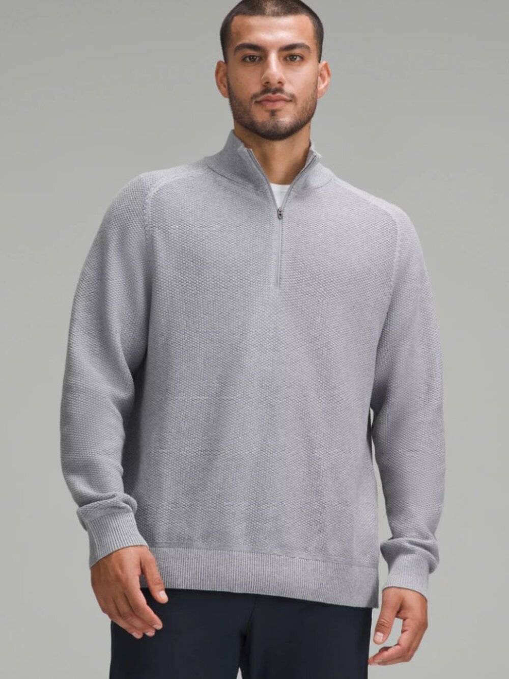 Textured Knit Half-Zip Sweater (Heather Grey)